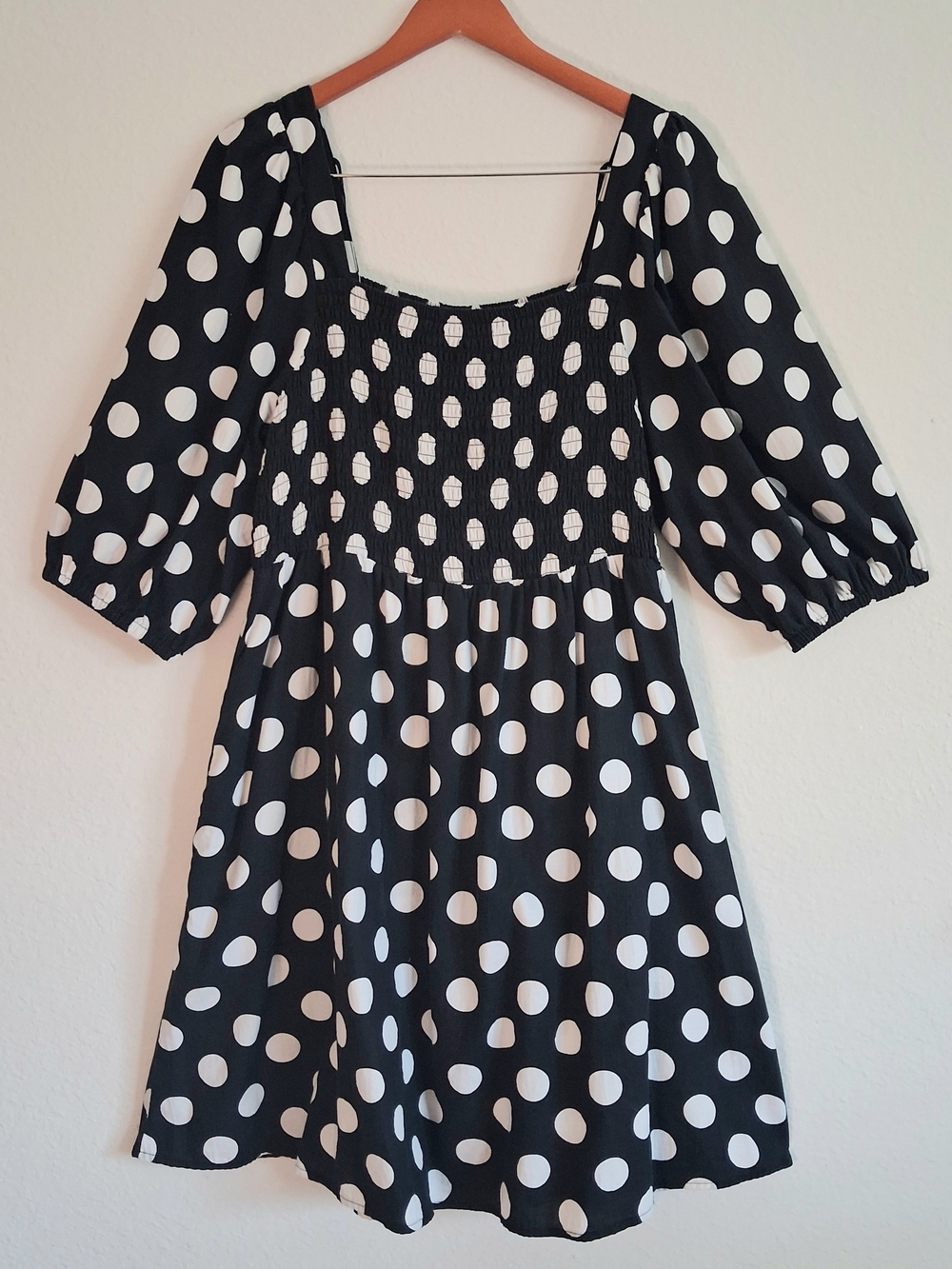 Ava and Viv Black+ Cream Polka Dot Women's Dress - Smocked Bodice